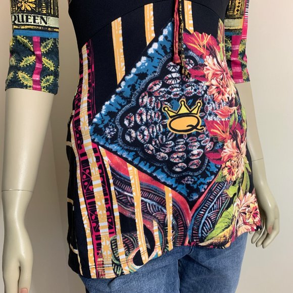 Save the Queen made in Italy Beautiful multicolor Poly Spandex Tunic Top S - Picture 5 of 16
